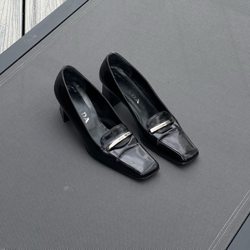 Vintage PRADA Block Heel Square Toe Loafers